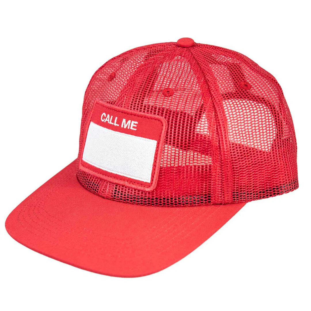Call Me 917 'Hello My Name Is' Trucker Hat Red
